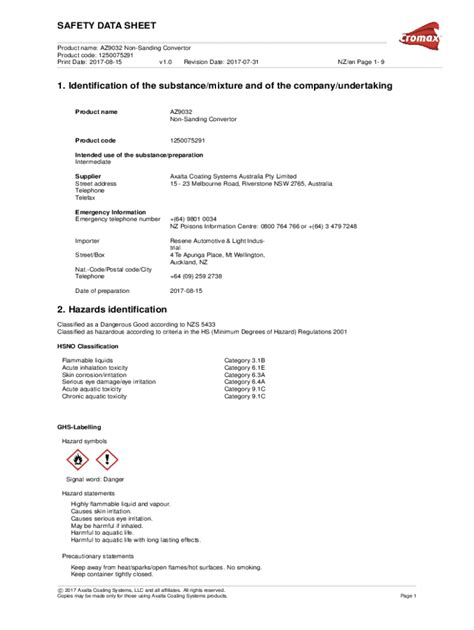 Guidance on the compilation of safety data sheets .